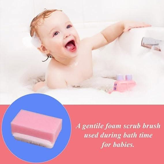 Safe O Kid Bathing Soft Foam Sponge Sensory Scrubber with Bristle Brush, Cradle Cap - Gentle on Cleaning Infant for Body, Hair, and Scalp, Pink - Pack of 1 - halfpeapp