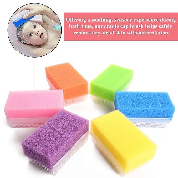 Safe O Kid Bathing Soft Foam Sponge Sensory Scrubber with Bristle Brush, Cradle Cap - Gentle on Cleaning Infant for Body, Hair, and Scalp, White - Pack of 1 - halfpeapp