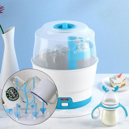 Safe-O-Kid Combo Electric Steam Sterilizer,6 Bottles simultaneously, Quick Cleaning in 8 Mins,for Baby Bottles with Bottle Drying Rack, Plastic Trees, Dustproof, Easy Sterilizer for Baby (Latest 2023 Model with 3 Years Comprehensive Warranty) - Blue - halfpeapp