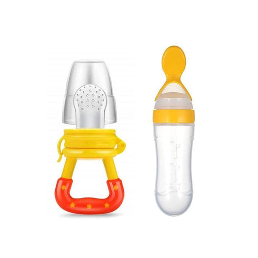 Safe-O-Kid Combo - Silicone Squeeze Feeding Spoon/Feeder Bottle for Milk, Cerelac/Porridge and Food Feeder/Teether/Pacifier - halfpeapp