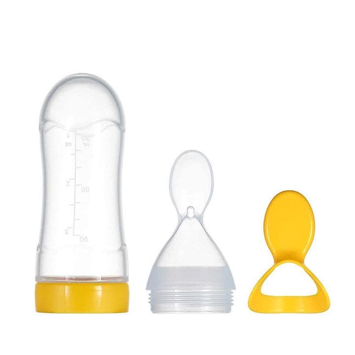 Safe-O-Kid Combo - Silicone Squeeze Feeding Spoon/Feeder Bottle for Milk, Cerelac/Porridge and Food Feeder/Teether/Pacifier - halfpeapp