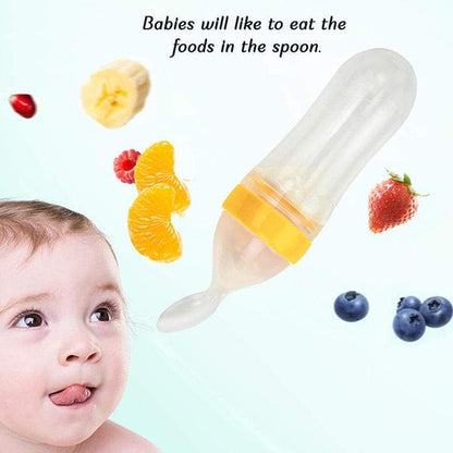 Safe-O-Kid Combo - Silicone Squeeze Feeding Spoon/Feeder Bottle for Milk, Cerelac/Porridge and Food Feeder/Teether/Pacifier - halfpeapp