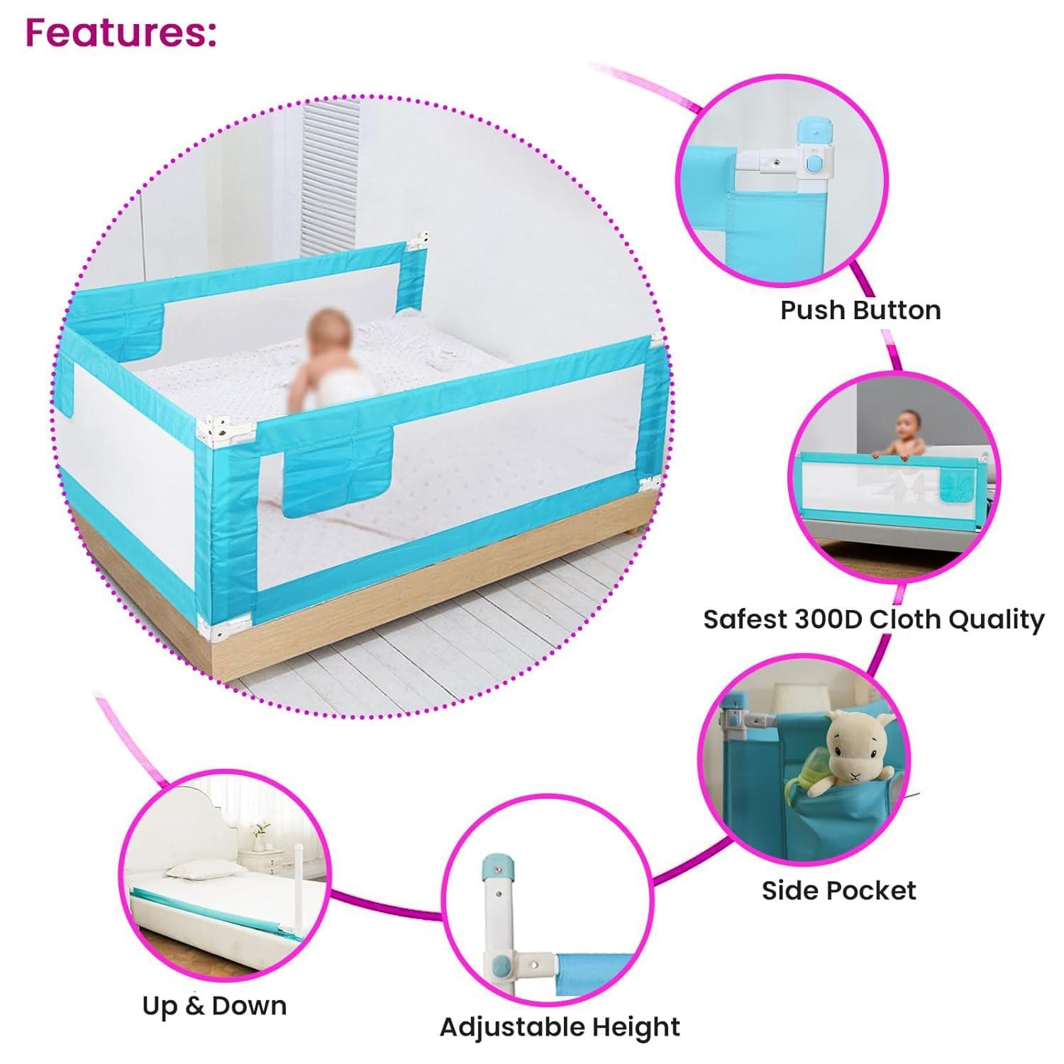 SAFE-O-KID Designer Bed Rail Guard (6.5 Ft*2.1 FT),Fit-All, Adjustable, Up & Down, 2MTR (78 * 25 Inch/199 * 63 cms),Beige,Pack of 1 - halfpeapp