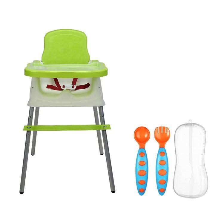 Safe-O-Kid Feeding Chair Combo, Convertible 4 in 1 Booster High Chair/Baby Booster seat for 6 to 36 Months Baby, Max Weight Up to 15 Kgs with Adjustable Tray and Training Spoon Set for Baby- Green - halfpeapp