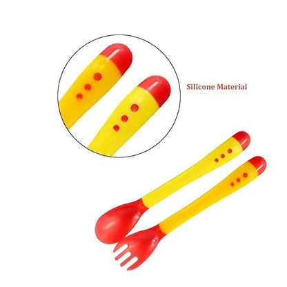 Safe-O-Kid Heat Sensitive 2 Spoons 2 Forks Set, Silicone tip, Red and Yellow, Pack of 2 - halfpeapp