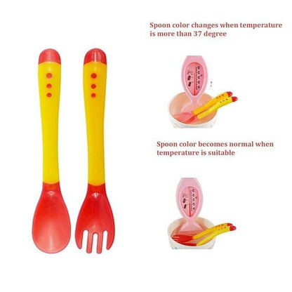 Safe-O-Kid Heat Sensitive 2 Spoons 2 Forks Set, Silicone tip, Red and Yellow, Pack of 2 - halfpeapp