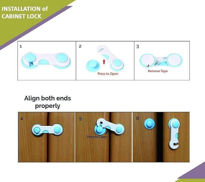 Safe-O-Kid - Pack of 2 - Easy to Use, Dotted with Smiley Ends Child Proof Cabinet Lock Blue - halfpeapp