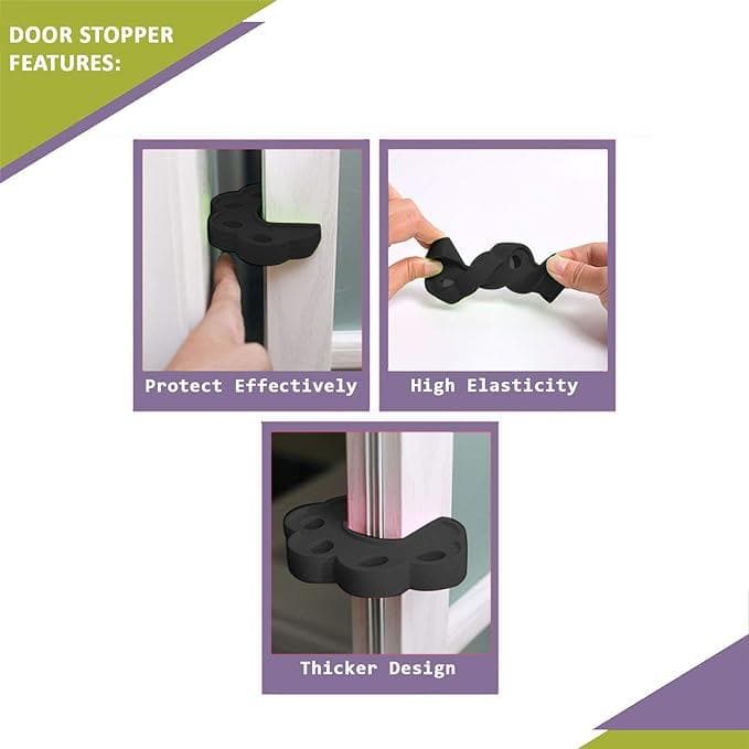 Safe-O-Kid- Pack of 8 Fit All Sleek Design Strong Silicone Door Stopper- Black - halfpeapp