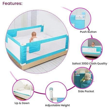 SAFE-O-KID Plain Bed Rail Guard (4 Ft*2.1 FT),Fit-All, Adjustable, Up & Down, 1.2MTR (48 * 25 Inch/122 * 63 cms),Blue,Pack of 1 - halfpeapp