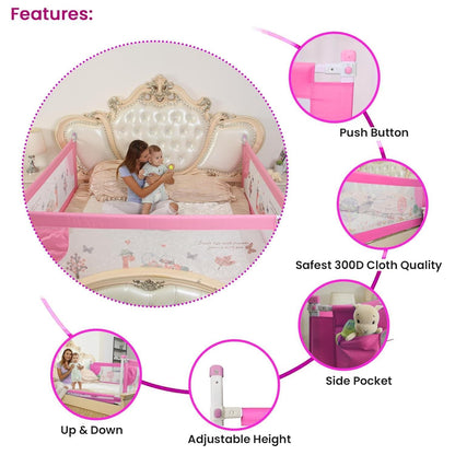 SAFE-O-KID Plain Bed Rail Guard (4 Ft*2.1 FT),Fit-All, Adjustable, Up & Down, 1.2MTR (48 * 25 Inch/122 * 63 cms),Pink,Pack of 1 - halfpeapp