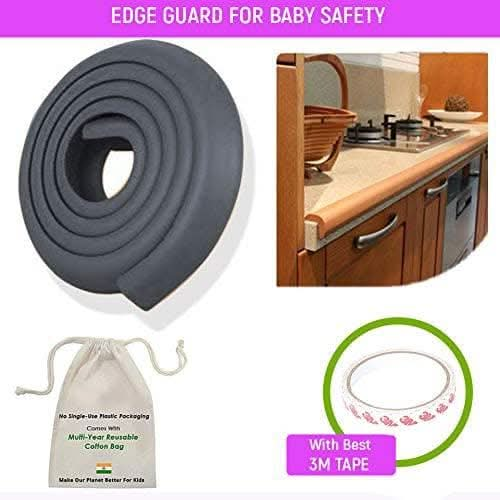 Safe-O-Kid (Set of 1), Soft Cushioned 16.4 Ft / 5 Mtr Edge Guards with Strong 3M Adhesive, Safety for Sharp Edges for Babies- Black - halfpeapp