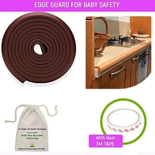 Safe-O-Kid (Set of 1), Soft Cushioned 16.4 Ft / 5 Mtr Edge Guards with Strong 3M Adhesive, Safety for Sharp Edges for Babies- Brown - halfpeapp