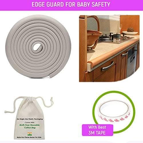 Safe-O-Kid (Set of 1), Soft Cushioned 16.4 Ft / 5 Mtr Edge Guards with Strong 3M Adhesive, Safety for Sharp Edges for Babies- Grey - halfpeapp