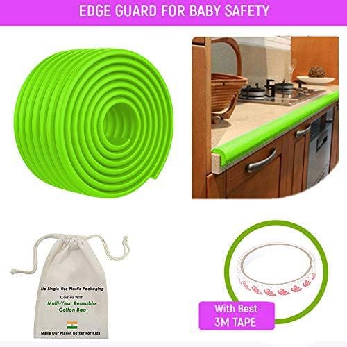 Safe-O-Kid (Set of 2), Soft Cushioned 6.4 Ft / 2 Mtr Multi Functional Edge Guards with Strong 3M Adhesive, Safety for Sharp Edges for Babies- Grass Green - halfpeapp