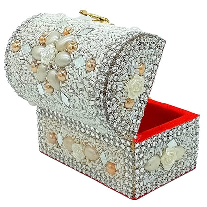 santarms Beads Work Craft Box Jewelry Boxes Wooden With Lock (White) - halfpeapp