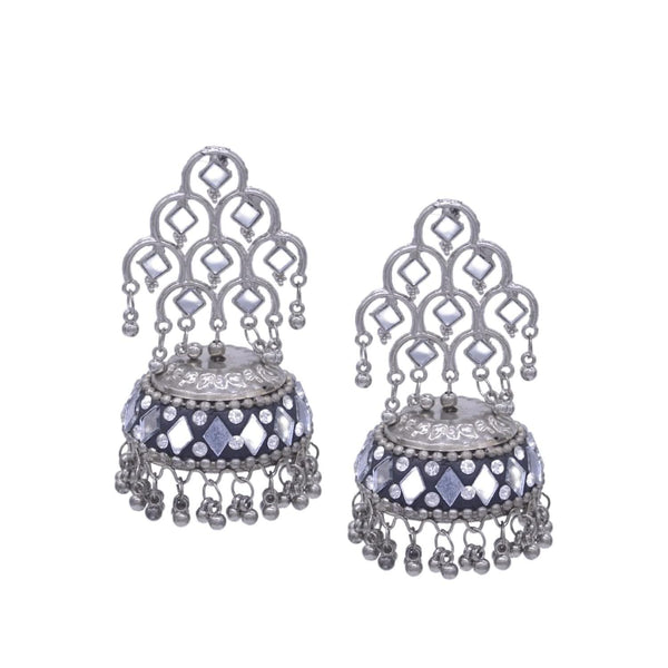 Santarms fancy jewellery long afghani earrings (silver oxidised) - halfpeapp