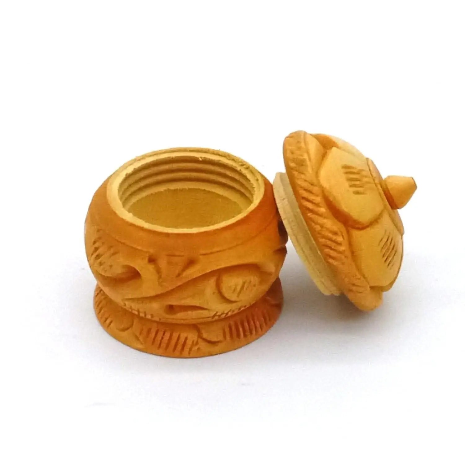 Santarms handmade wooden kumkum box (brown) - halfpeapp