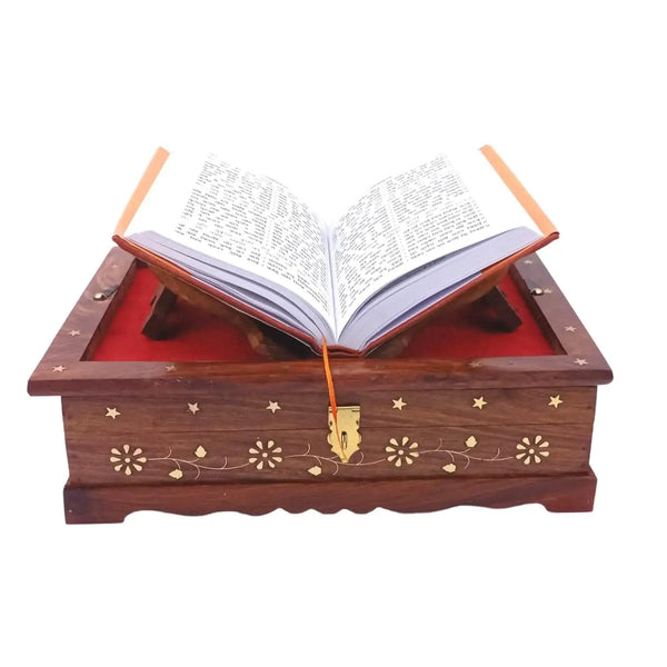 Santarms wooden geeta stand bhagwat geeta book gita (natural wooden) - halfpeapp
