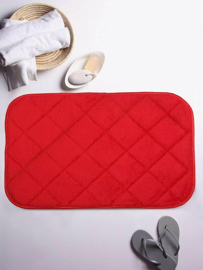 Lushomes bathroom mat, Red Anti Slip Memory Foam bathmat, door mats for bathroom, anti slip mat, kitchen mat, mats, anti skid mat for bathroom floor (Bathmat 12 x 20 inches, Single pc) - HalfPe