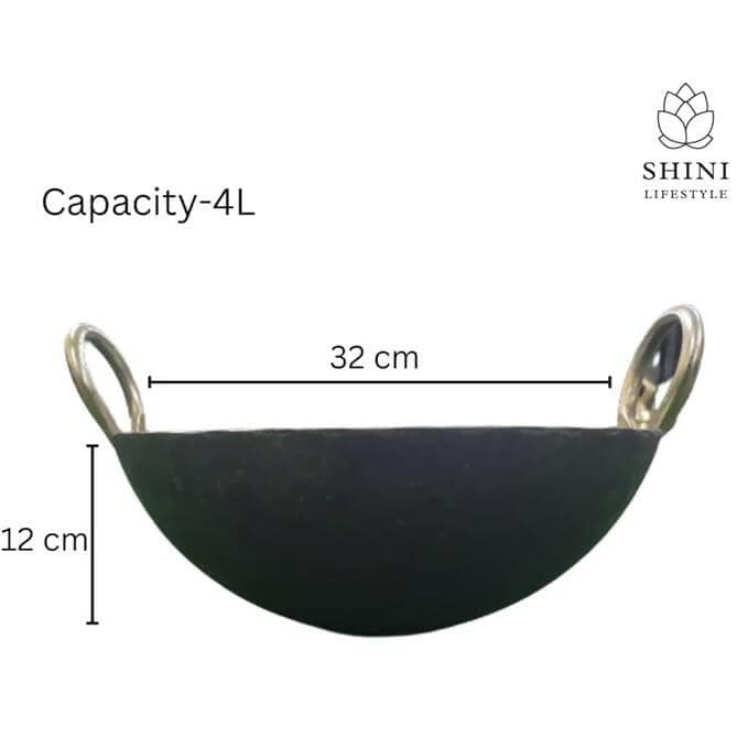 SHINI LIFESTYLE Heavy Base Iron Kadhai Loha Kadhai Kitchen Karahi deep Bottom (22cm) - HalfPe