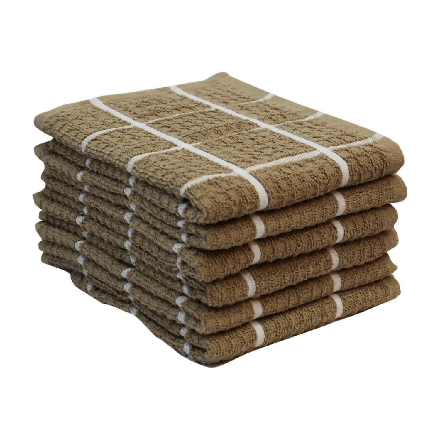 Lushomes Kitchen Cleaning Cloth, Terry Cotton Dish Machine Washable Towels for Home Use, 6 Pcs Beige Checks Hand Towel, Pack of 6 Towel, 16x26 Inches, 360 GSM (40x65 Cms, Set of 6, ) - HalfPe