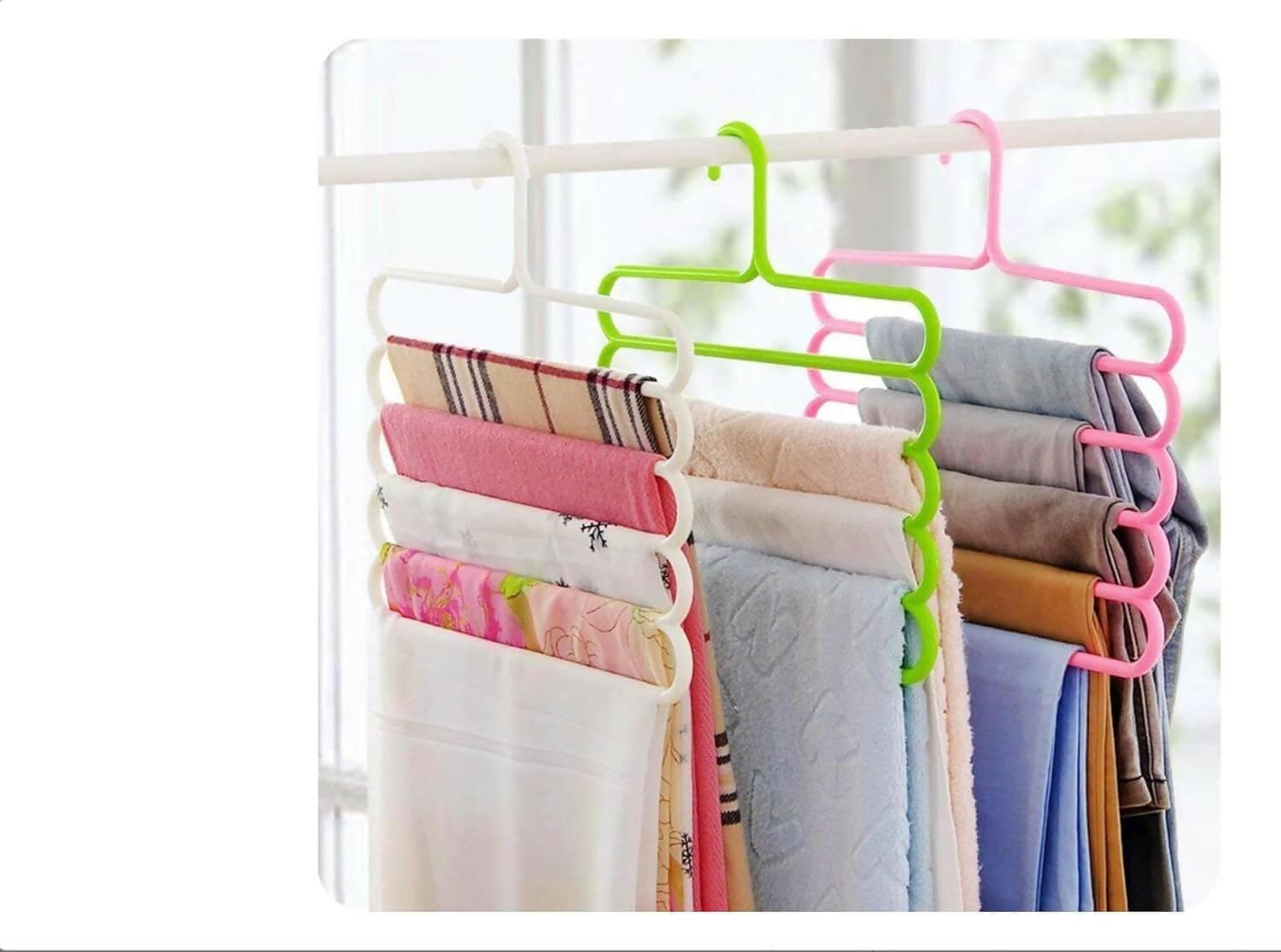 Plastic 5 Layer Multipurpose Clothes Hanger, Set of 5 (Multicolour) - HalfPe