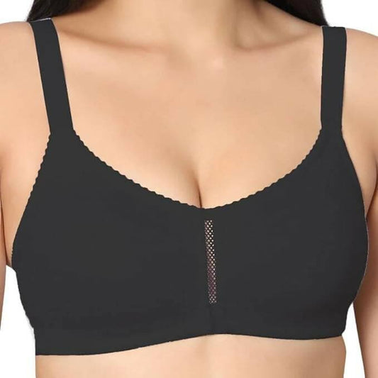 Non Padded Center Lace Bra (Black) - HalfPe