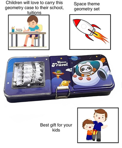 Space travel metal pencil box including stationary set (pack of 3) - halfpeapp