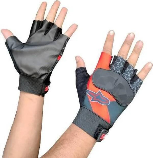 Gloves For Riding, Mountain Bike Half Finger Anti Slip Gloves Gym & Fitness Gloves (Red) - HalfPe