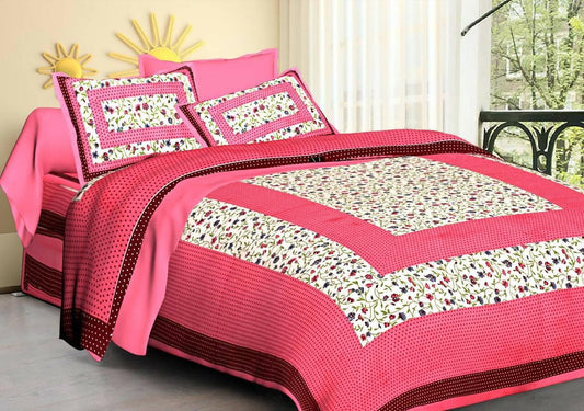 Jaipuri traditional queen size cotton bedsheet with (2) pillow cover set - HalfPe