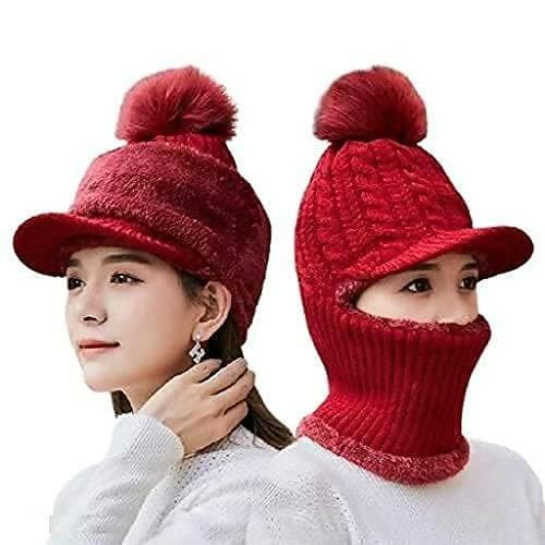 Women's Fur Warm Winter Knitted Beanie Caps/Hats - HalfPe