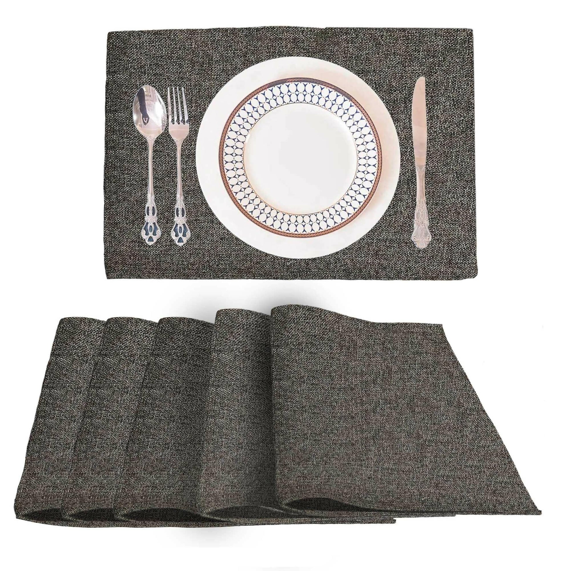 Lushomes Jute Table Mat, Black Dining Table Mat, table mats Set of 6, Also Used as kitchen mat, fridge mat, cupboard sheets for wardrobe, Jute Place mats (Pack of 6, 12x18 Inches, 30x45 Cms) - HalfPe