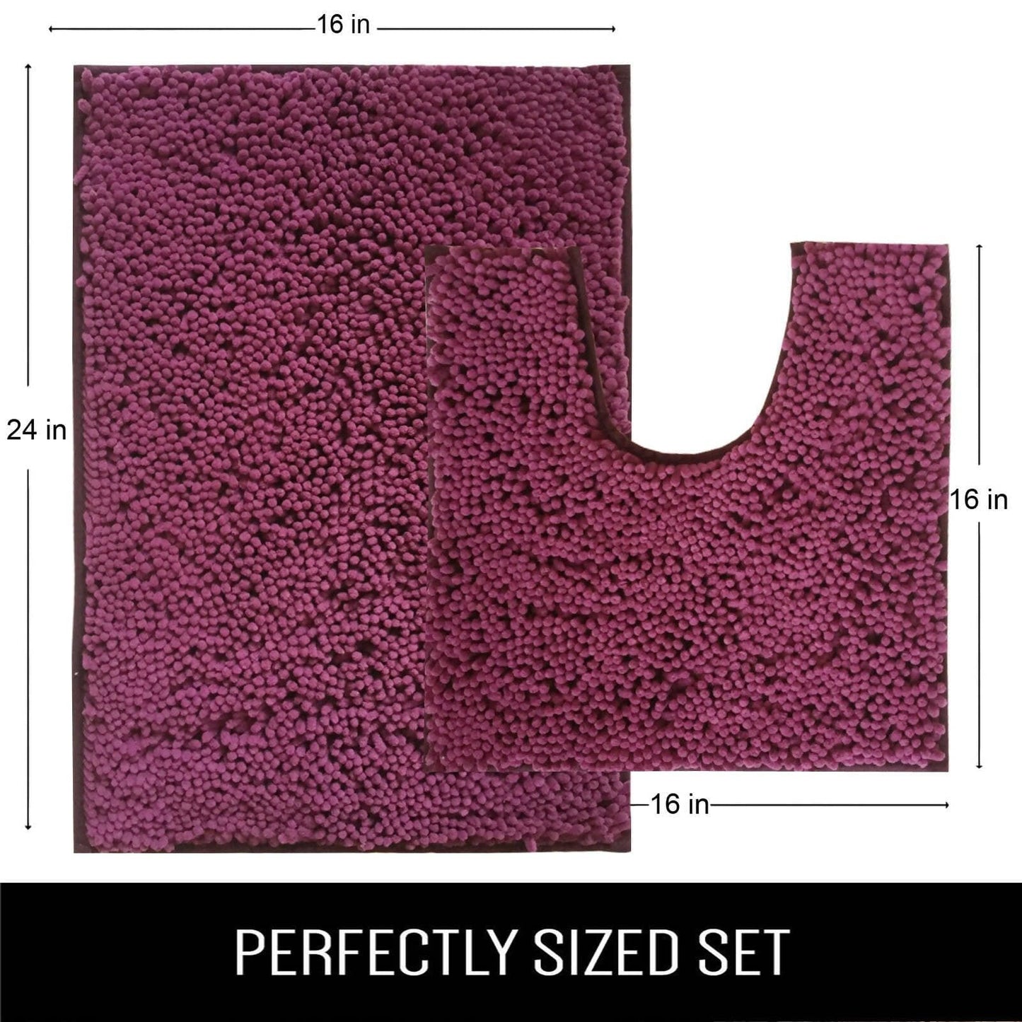 Lushomes Bathroom Mat, 2200 GSM Floor Mat with High Pile Microfiber, anti skid mat with Contour footmat Anti Slip (Bathmat Size 16 x 24 Inch, Contour Size 16 x 16 Inch, Single Pc, Purple) - HalfPe