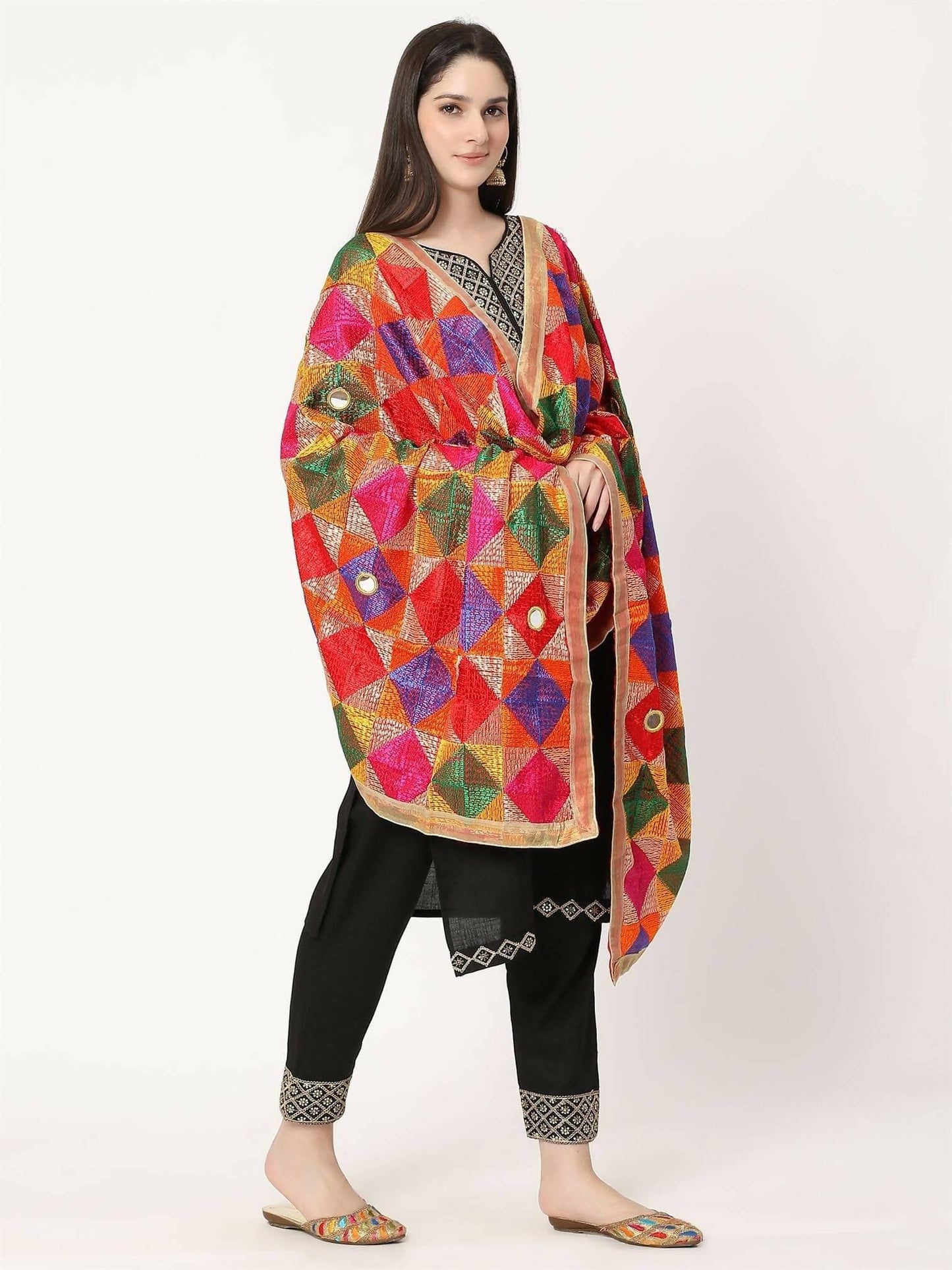 Phulkari Bagh Dupatta with Mirror Work - HalfPe