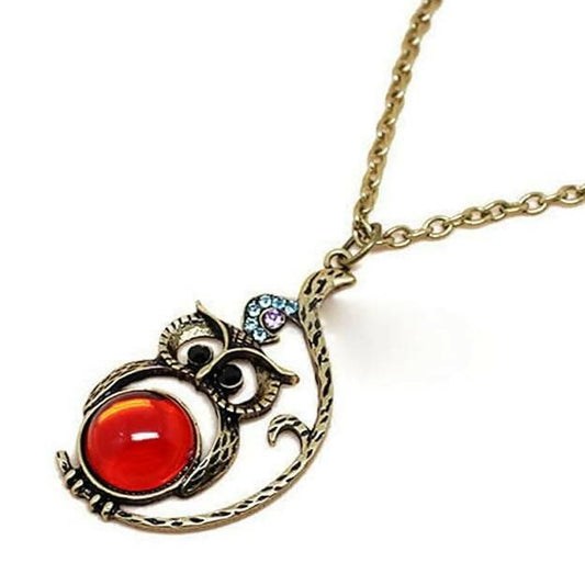 SENECIO European Retro Style Owl Antique Bronze Imitation Crystal Stone Sweater Chain Long Alloy Necklace - HalfPe