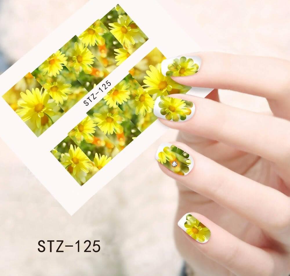 SENECIO Yellow Sunflower French Nail Art Manicure Decals Water Transfer Stickers Sheet - HalfPe