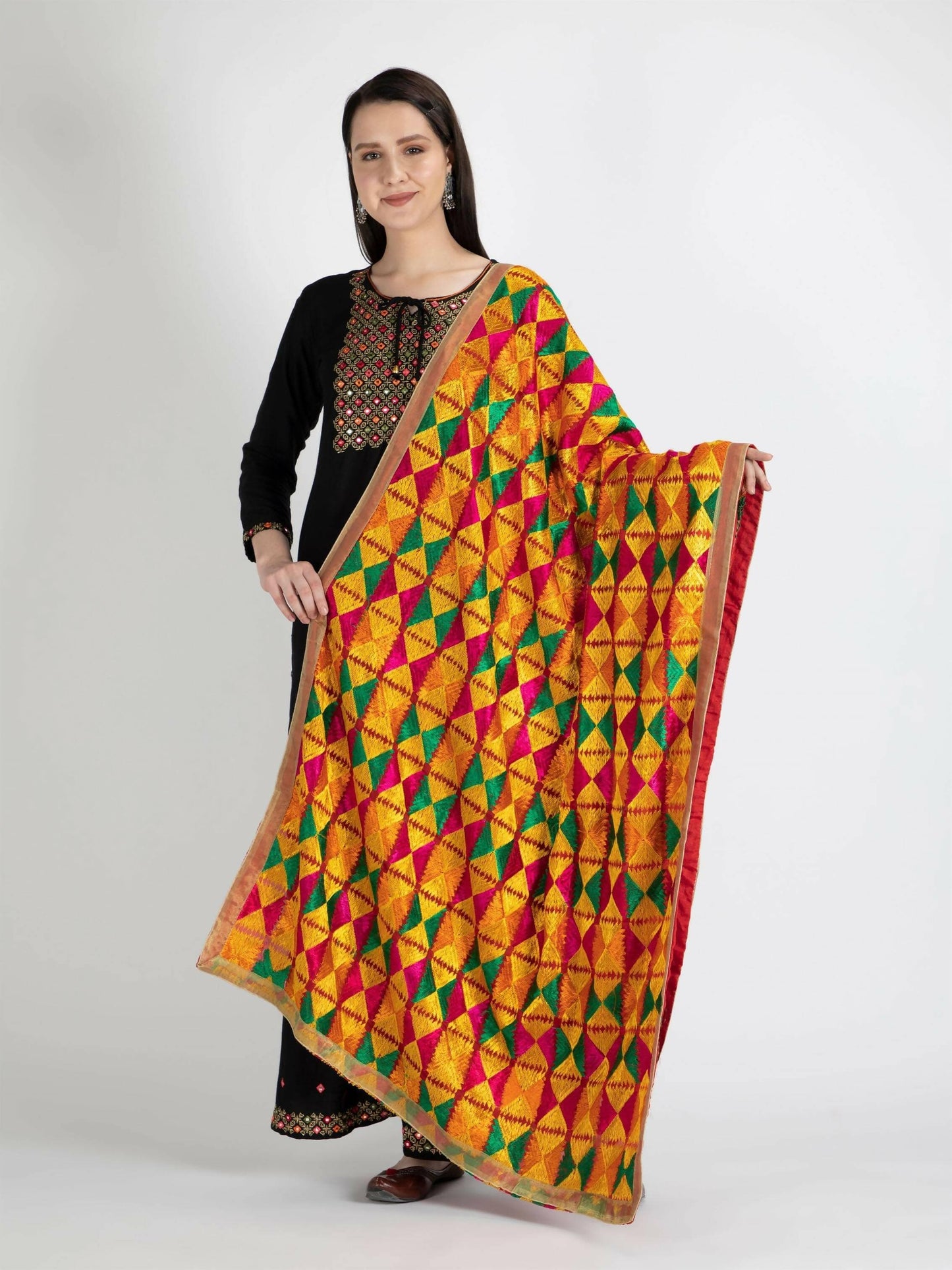 Phulkari with gold Lace (Multicolour) - HalfPe