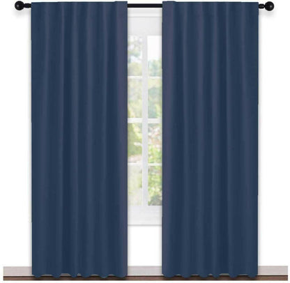 Lushomes curtains 7 feet long set of 2, Cotton Curtains, Door Curtains, Cotton Navy Blue Rod Pocket Curtain and Drapes for Door Size: 137X213 cm,Pack of: 2 (54x84 Inches, Set of 2) - HalfPe