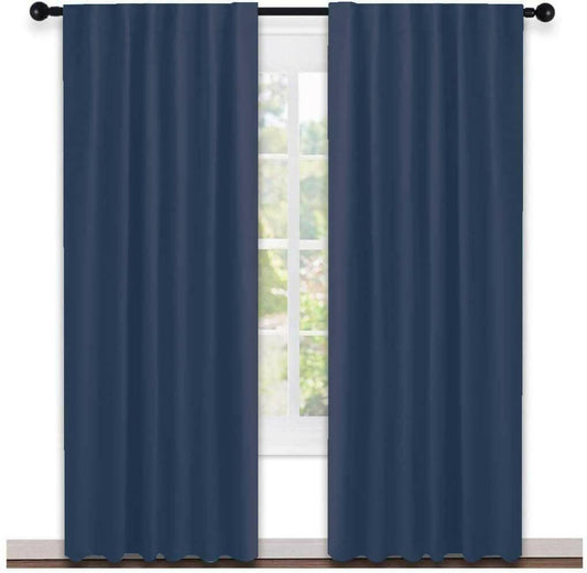 Lushomes curtains 7 feet long set of 2, Cotton Curtains, Door Curtains, Cotton Navy Blue Rod Pocket Curtain and Drapes for Door Size: 137X213 cm,Pack of: 2 (54x84 Inches, Set of 2) - HalfPe