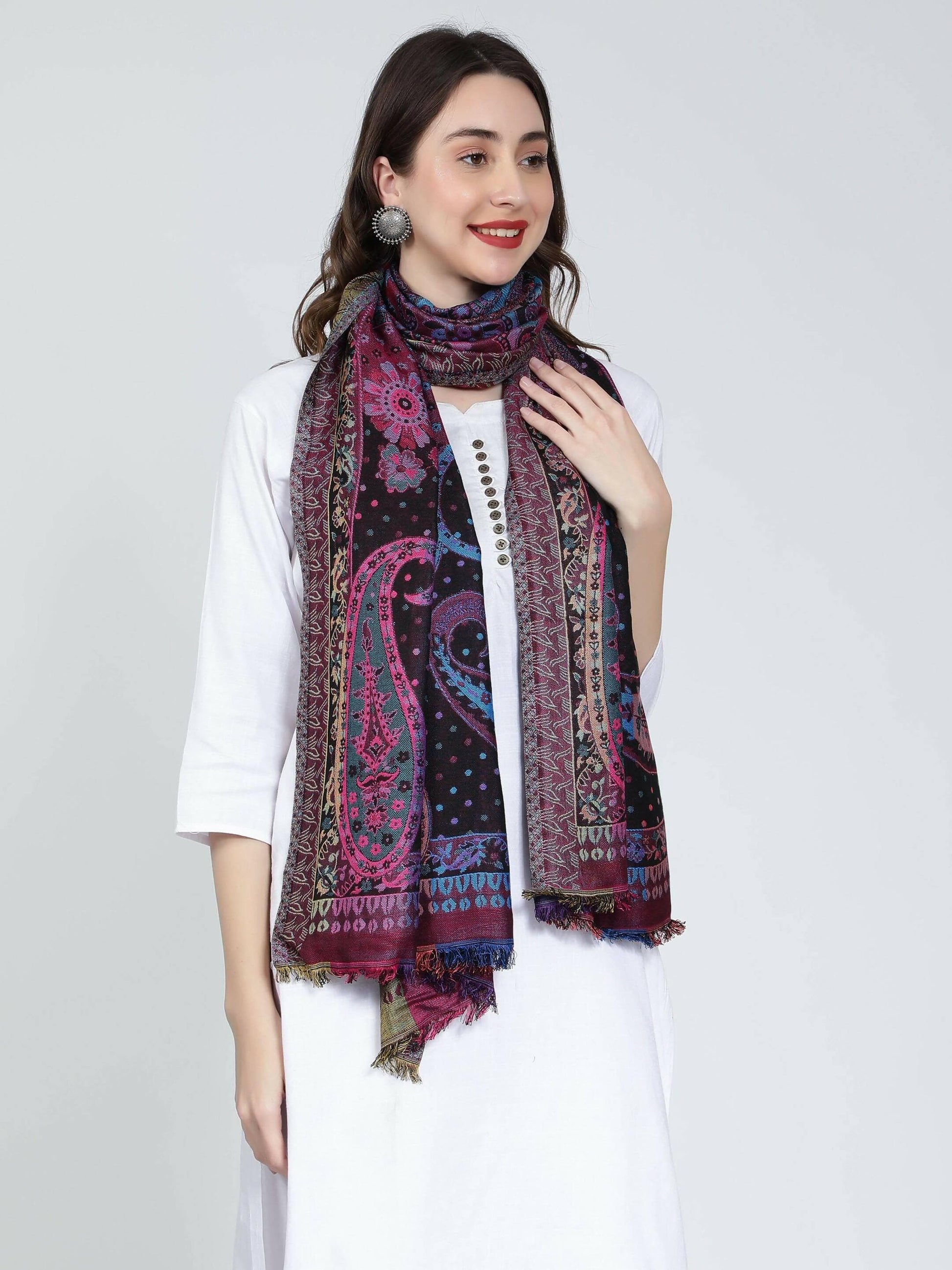 Black Multicoloured Multiweave Stole - HalfPe