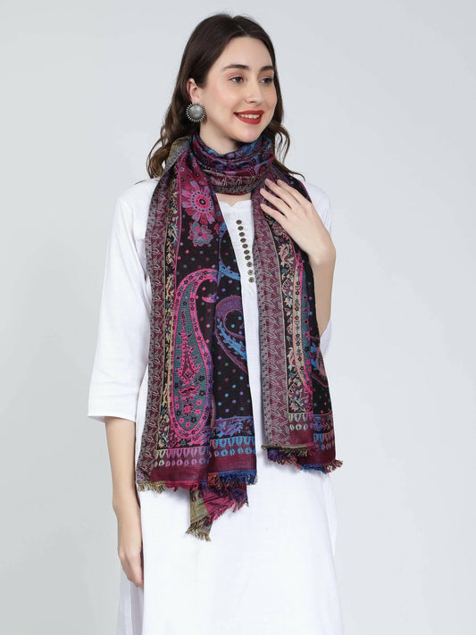 Black Multicoloured Multiweave Stole - HalfPe