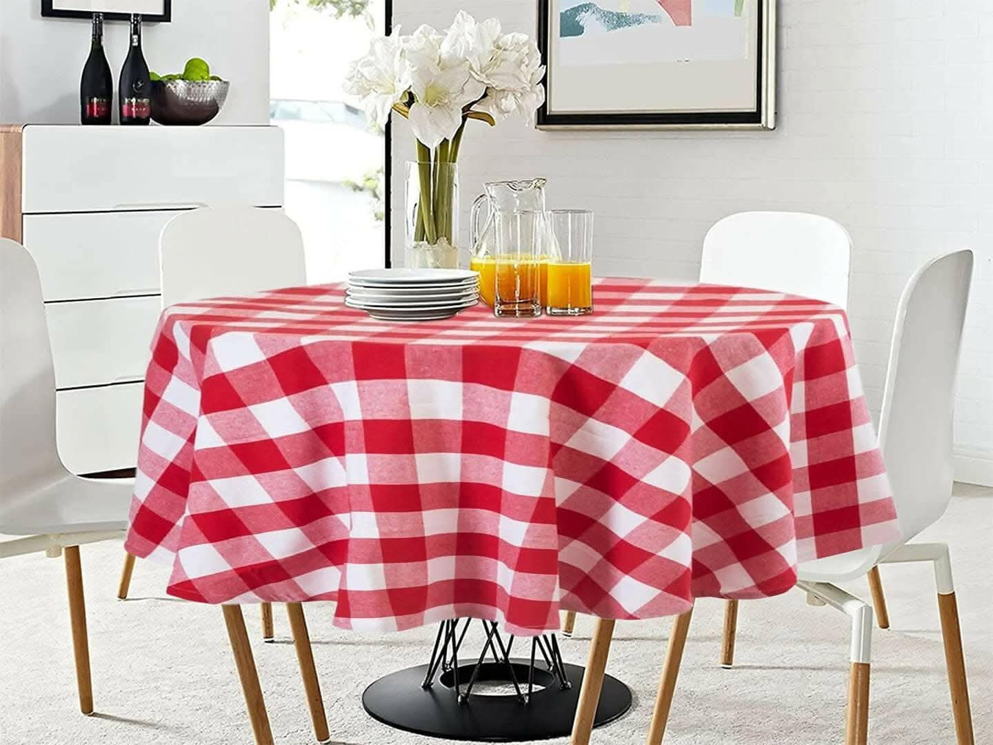 Lushomes Buffalo Checks Plaid Dining Table Cover Cloth (Size 60 x 84 inches, 6 Seater) (Multicolour) - HalfPe