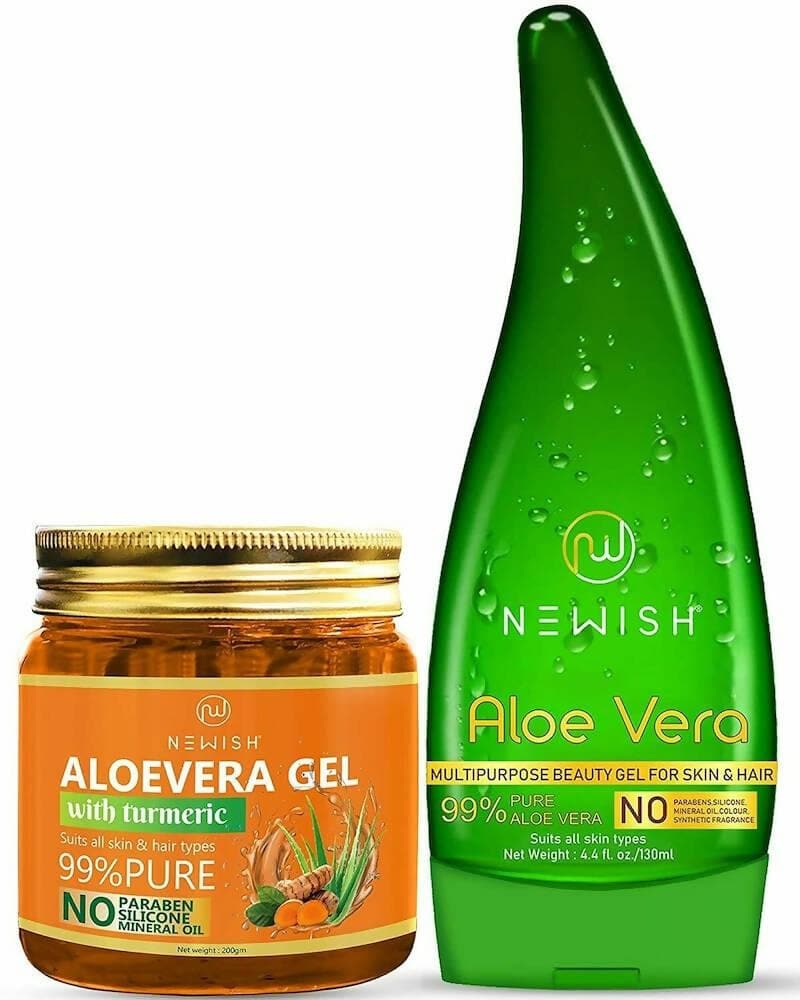 NEWISH Natural Aloe Vera Gel And Turmeric Aloe Vera Gel Combo For Hair And Face Massage Gel - HalfPe