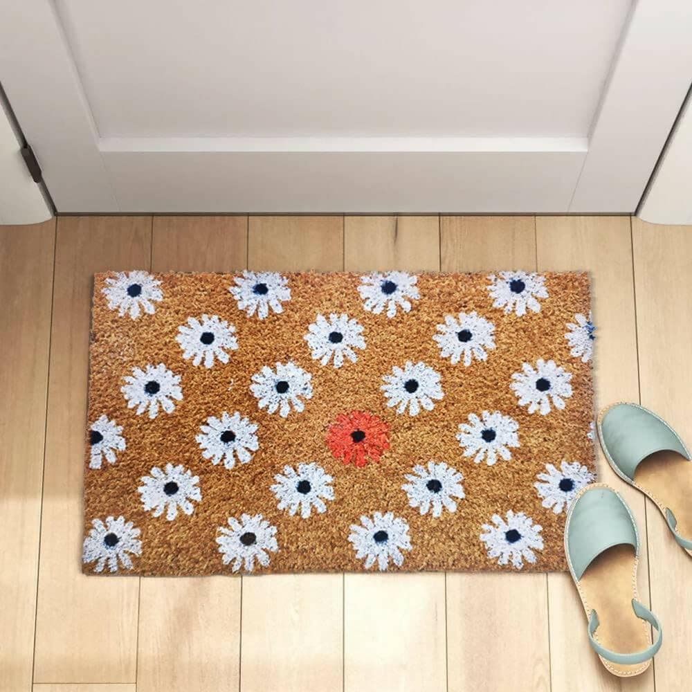 Mats Avenue Heavy Duty Modern White Flowers Door Mat 40x60CM Brown Color (Set of 2) - HalfPe