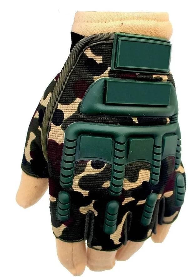 Gloves Military Rubber Hard Knuckle Gloves Fingerless Cycling Gloves (Green)  - HalfPe