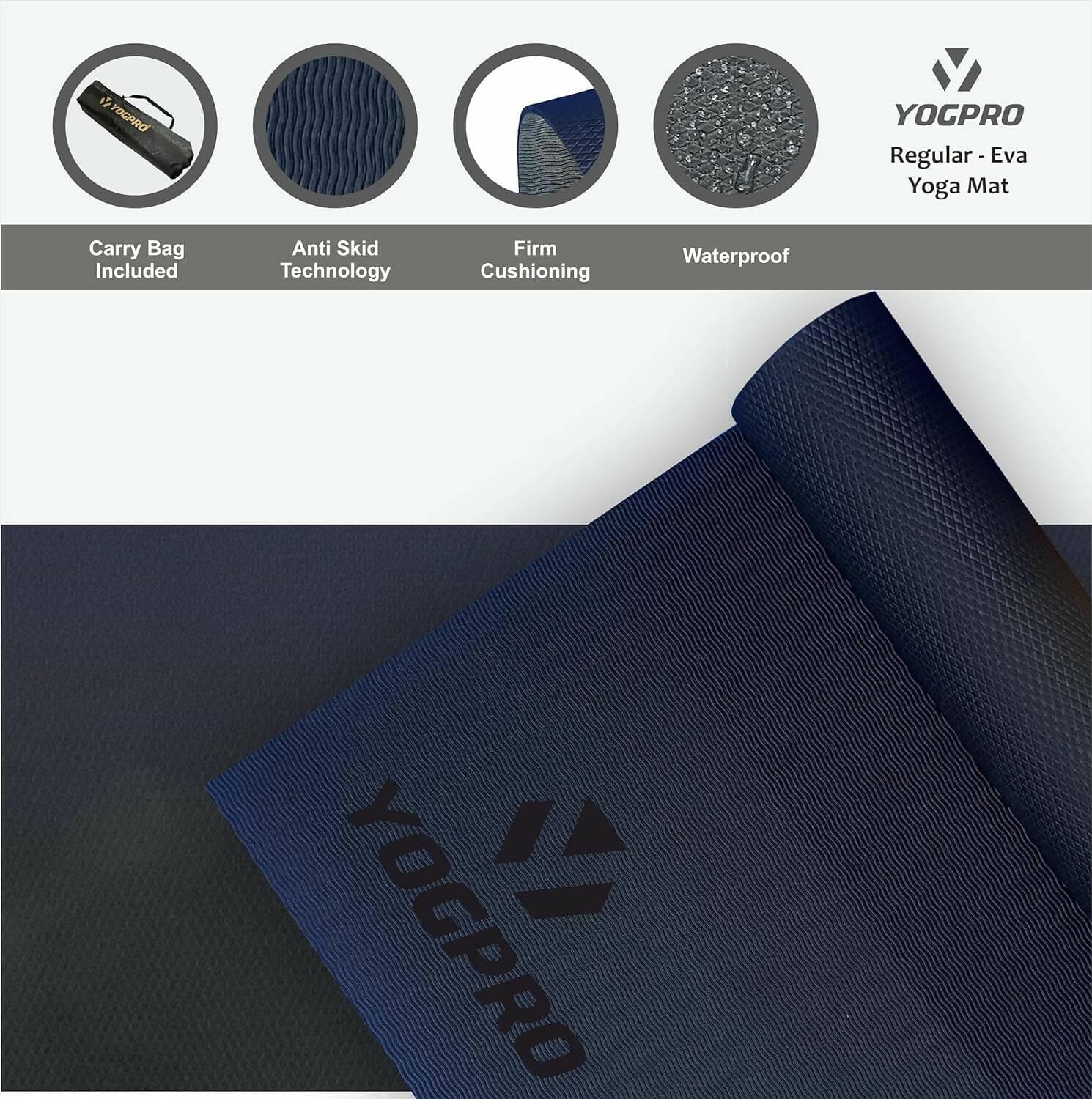 yogpro regular eva yoga mat 6 mm (black) - HalfPe