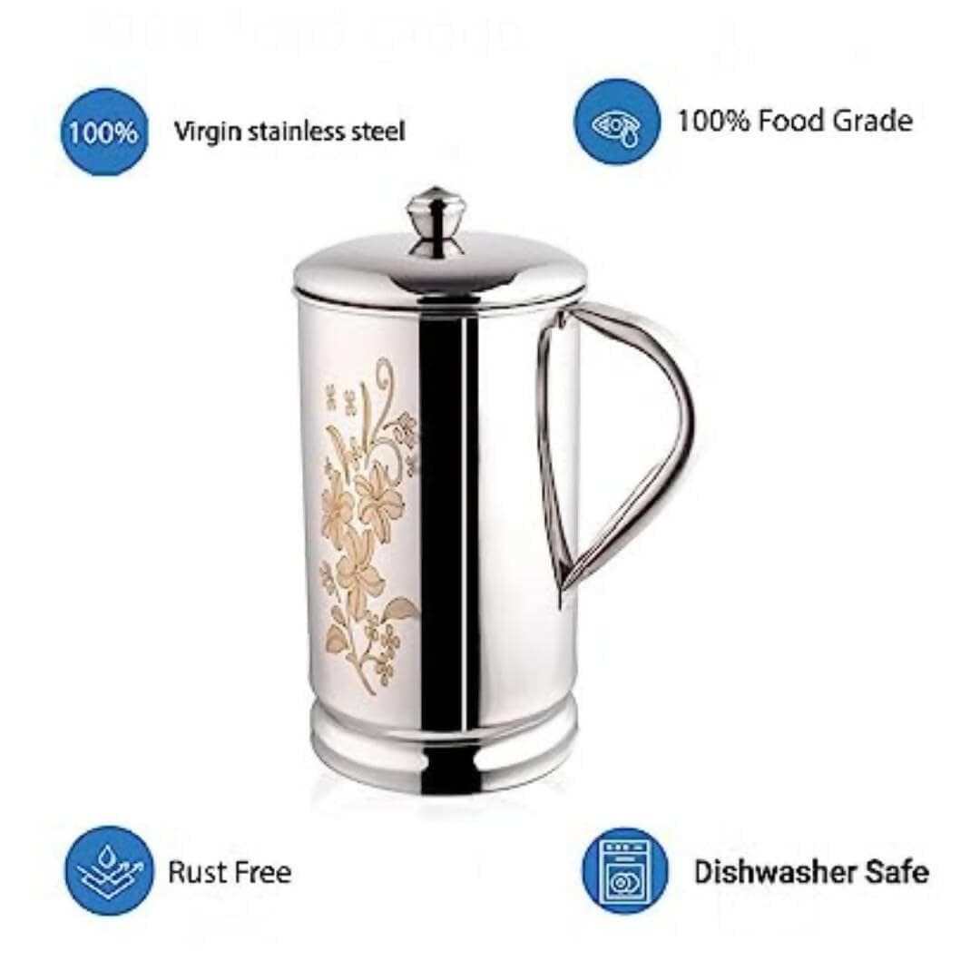 SHINI LIFESTYLE Stainless Steel Jug and Glass Set Laser Design Glass Floral jug with lid (7) - HalfPe