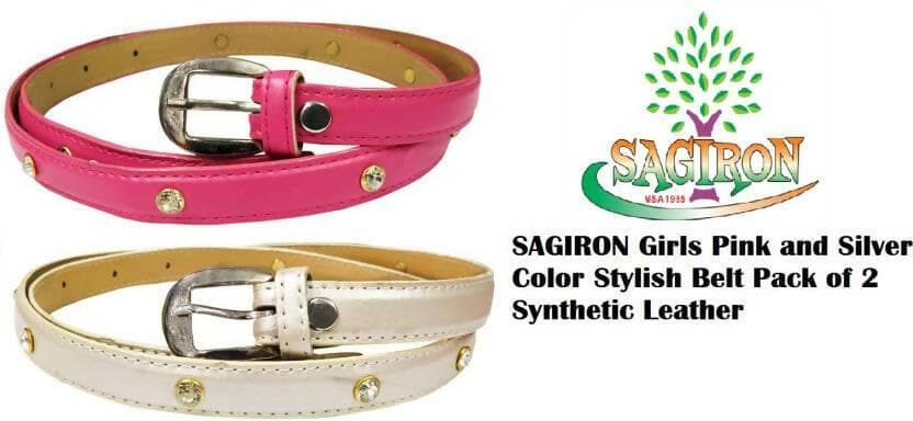 Girls Party Pink, Silver Artificial Leather Belt - HalfPe