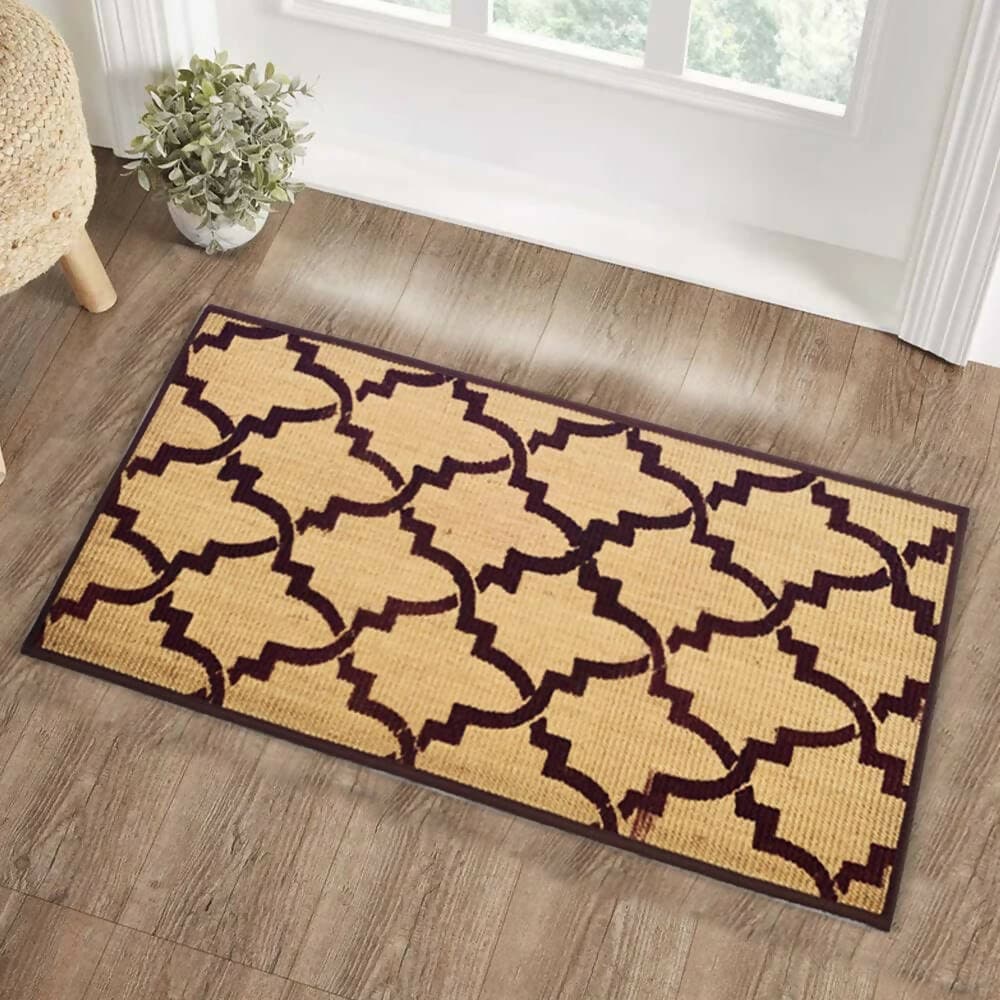 Mats Avenue Hand Printed Jute Carpet/Rug with Cotton Border Brown Color Base 40x90 CM (Geometric) - HalfPe