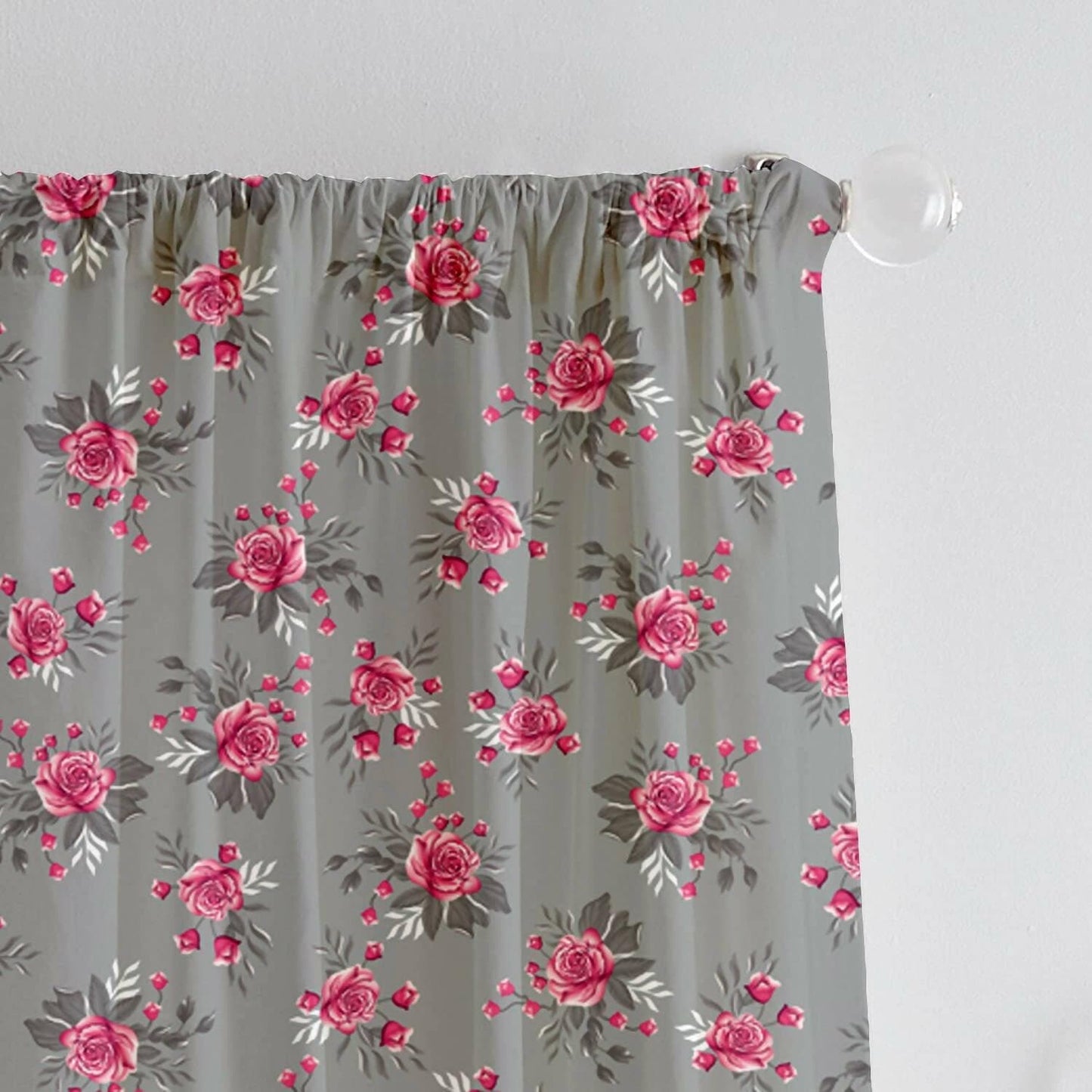 Lushomes curtains 8 feet long set of 2, door curtains 8 ft, door curtain, curtains for bedroom, Semi sheer curtains, rod pocket curtains (Pack of 2, 57x96 Inch, Grey Flowers) - HalfPe